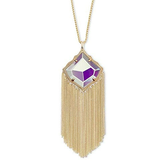 Kendra Scott Kingston Long Pendant Fringe Necklace for Women, Fashion Jewelry, 14k Gold-Plated, Iridescent Dichroic Glass