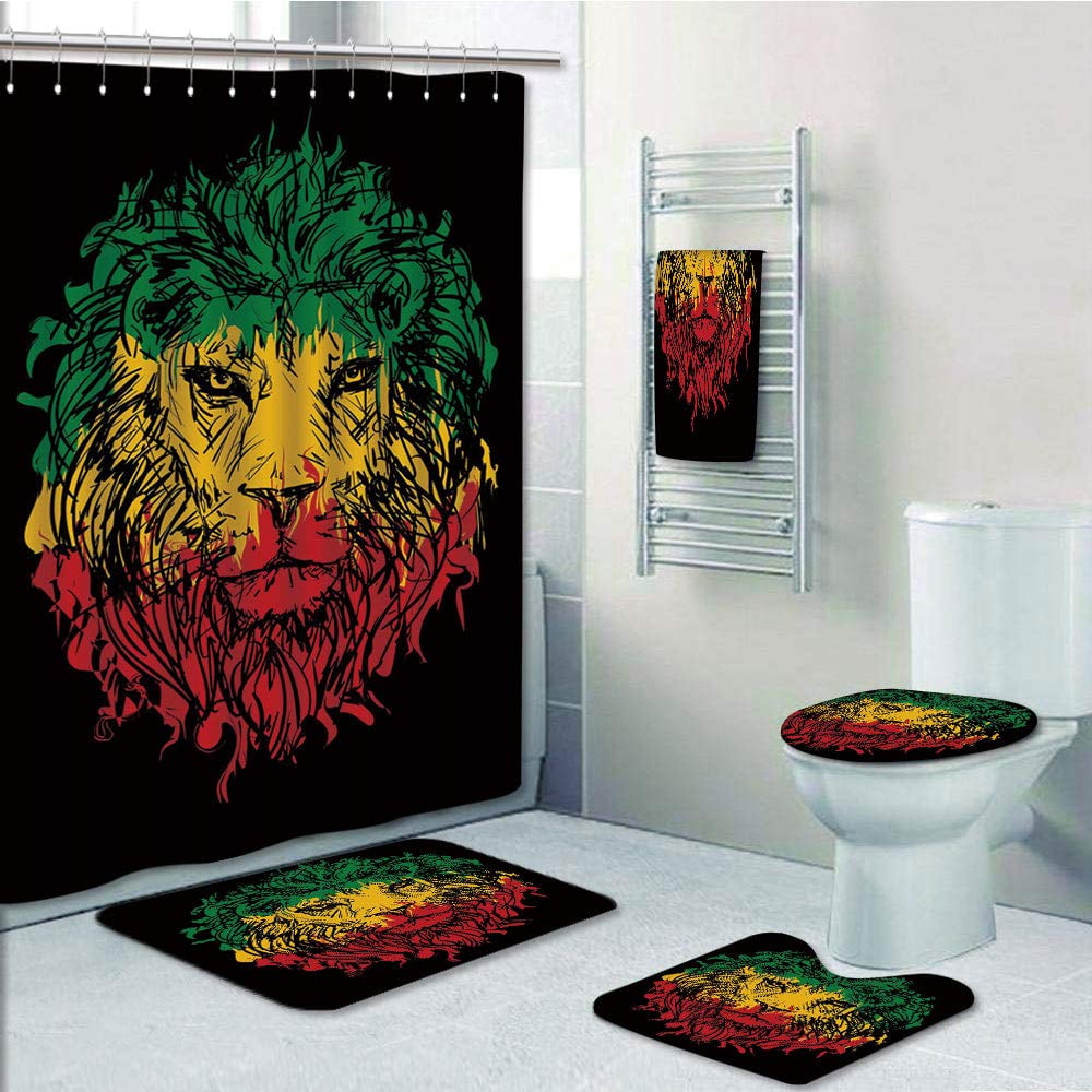 PRTAU Rasta Ethiopian Flag Colors on Grunge Sketchy Lion Head with