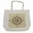 thumbnail image 1 of Ships Wheel Shopping Bag, Retro Ship Wheel Antique Sailboat Navigation Tool Monochromic Nostalgic Print, Eco-Friendly Reusable Bag for Groceries Beach and More, 15.5" X 14.5", Cream, by Ambesonne, 1 of 2