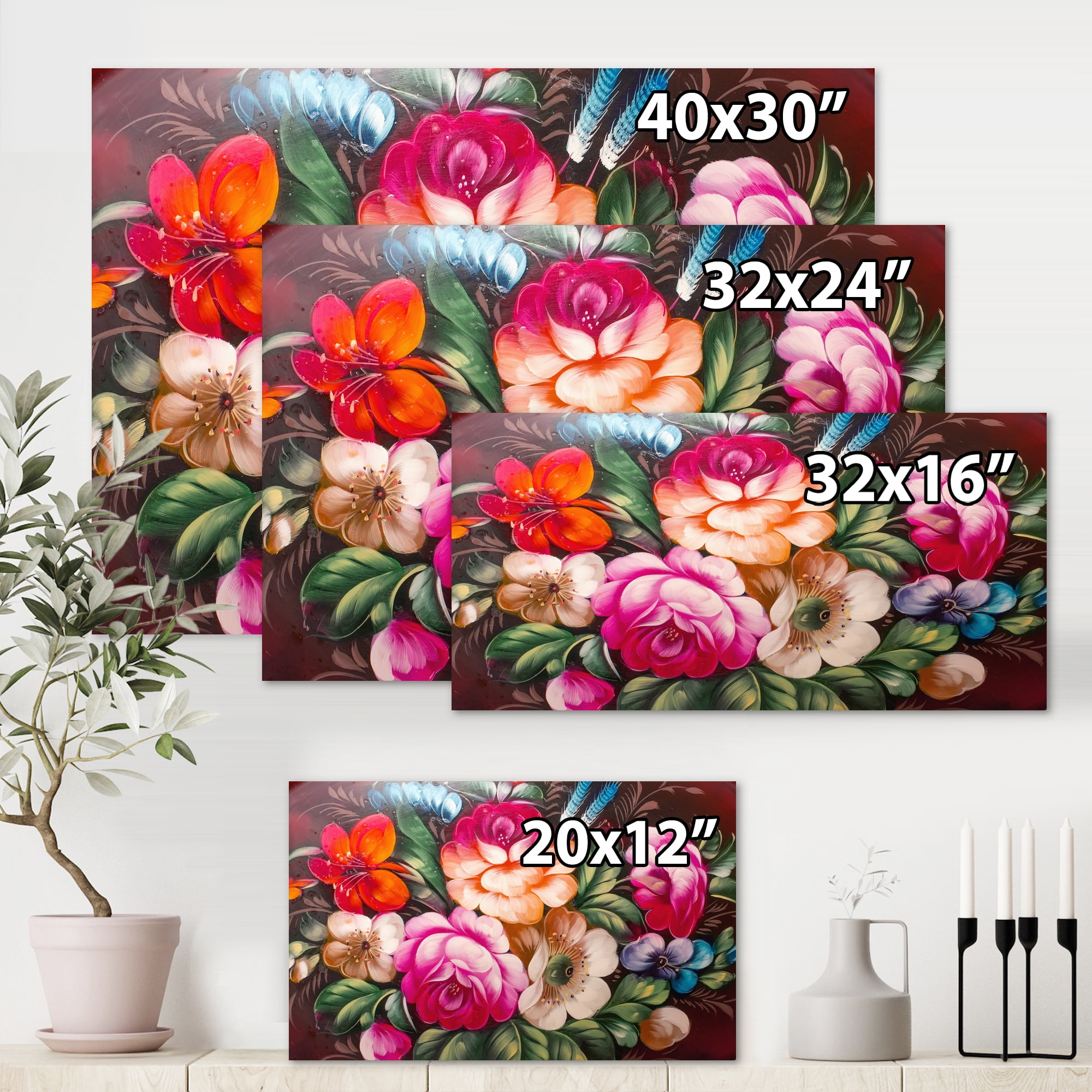 Designart ' Vintage VIbrant Yellow and Red Flower Still Life III ' Traditional Canvas Wall Art Print