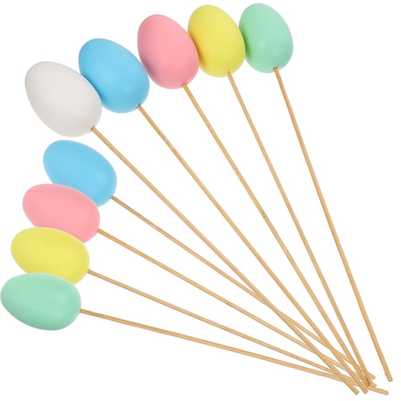 Masteelf 9pcs Easter DIY Egg Plastic Coloring Painted Easter Simulation Eggs with Sticks Decorations Kids Gifts Toys for Easter Home Party Favors (Mixed Color)