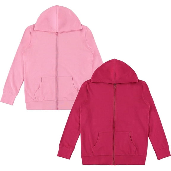 Pink Angel 2-Pack Girls Zip Up Hoodie, Kids Full Zipper Hooded Fashion Sweatshirt