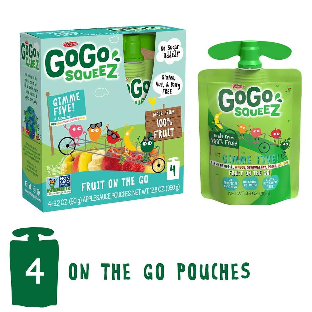 GoGo SqueeZ Gimme Five! Applesauce on the Go, 3.2 oz, 4 count Walmart
