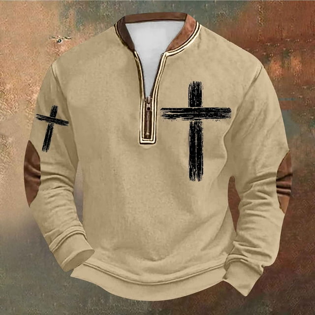 Styesk Chemises pour Hommes Grande Taille Impression Demi-Fermeture à Glissière Col Rond Imprimé Vintage Manches Longues