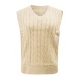 thumbnail image 3 of WNEGSTG Ladies' Solid Color Knit Vest V Neck Vest Sweater Sleeveless Pullover Beige, 3 of 5
