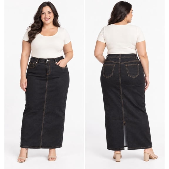 Zang Fashion Women's Plus Size Denim Maxi Pencil Skirt, Black, Size 9