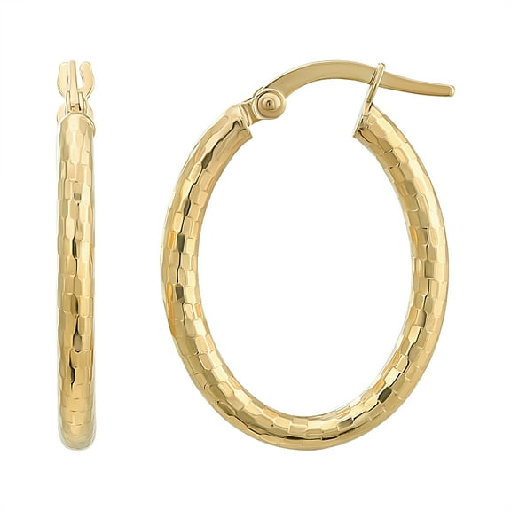 Brilliance Fine Jewelry Adult 10KT Yellow Gold Seguin Finish Oval Hoop Earrings