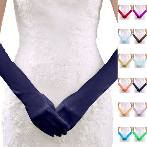 HJYCHN Long Over Elbow Gloves Solid Color Smooth Finish for Women Wedding Party Stage Formal Gloves Navy One Size