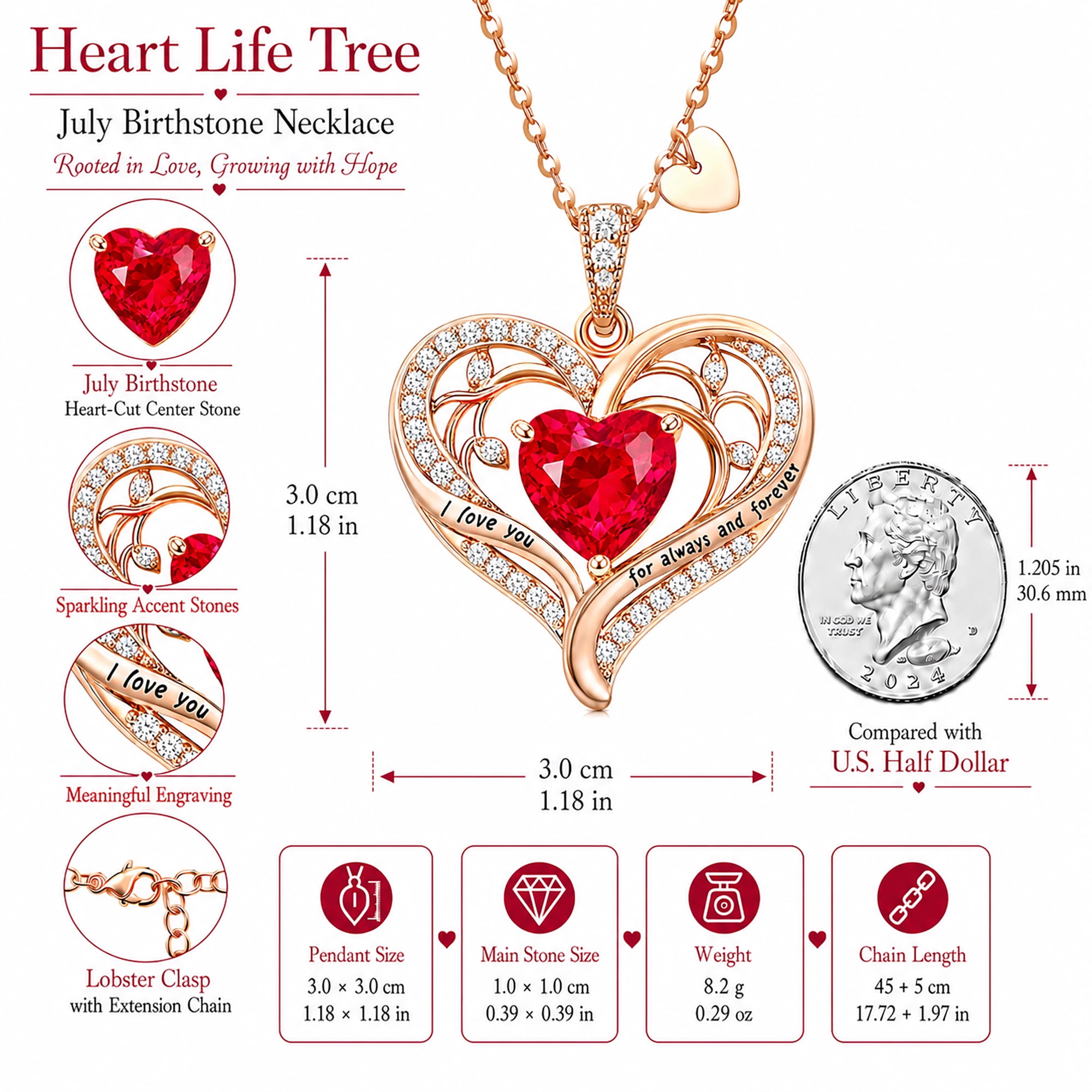 HESHPAWS Love Pendant Necklaces for Women With Birthstone Zirconia, Christmas Birthday Anniversary Jewelry Gift for Women Wife