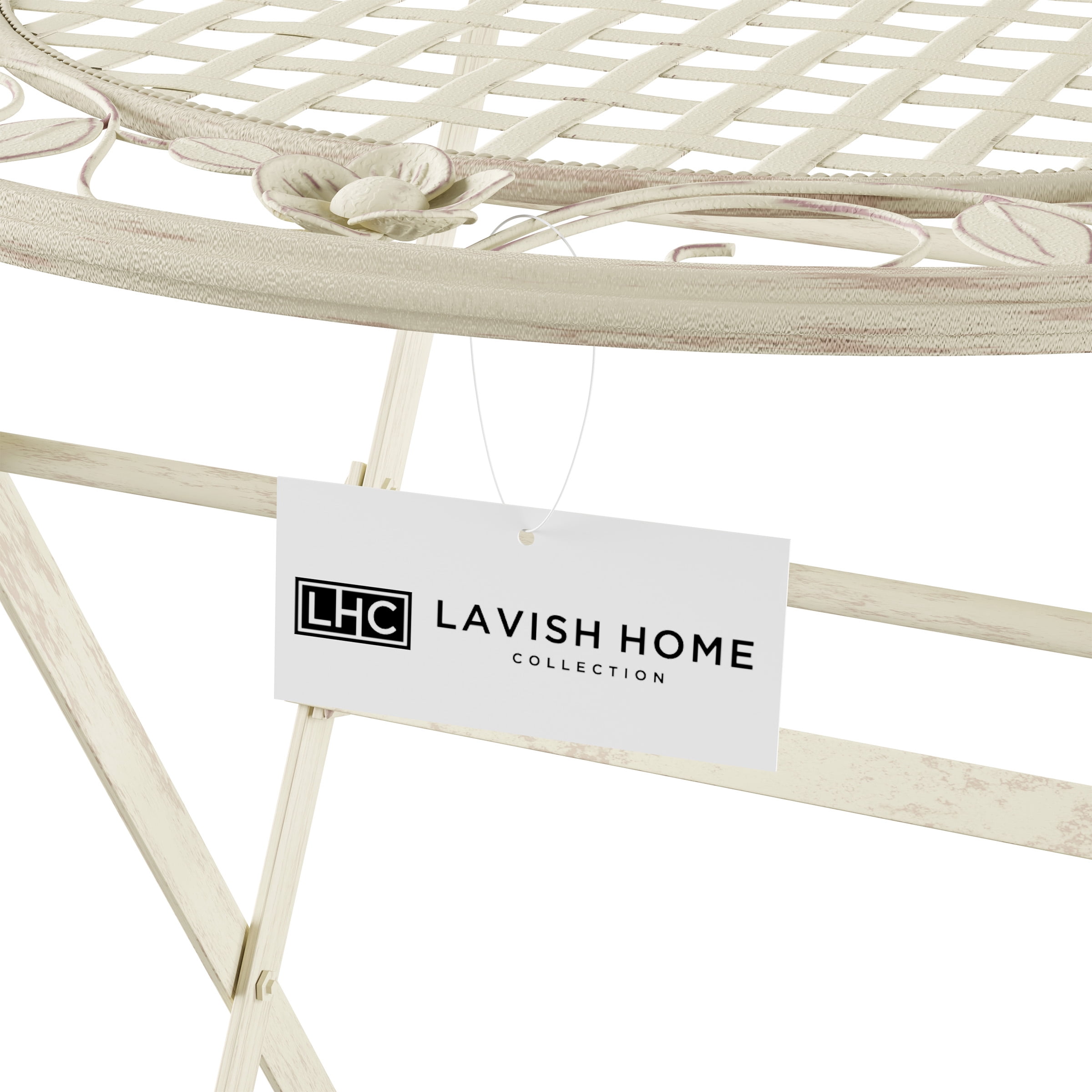 Somerset Home 3-piece Wrought Iron Folding Bistro Set with Lattice and leaf Design, White