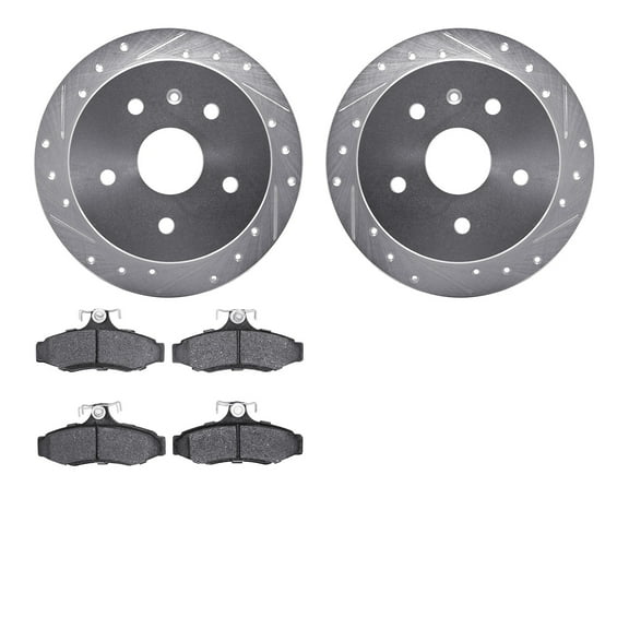 Dynamic Friction Company Rear Brake Rotors-Drilled and Slotted-Silver with 5000 Advanced Brake Pads 7502-18013