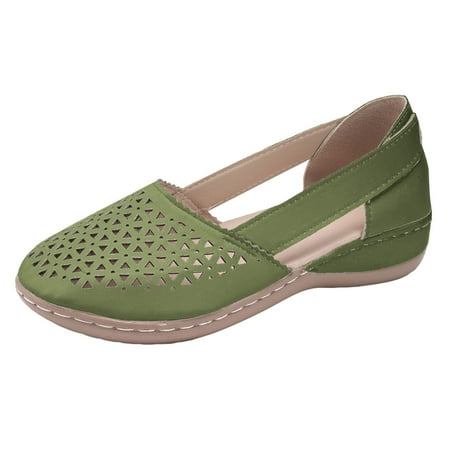CHOII 50% off Clearance Fashion Sandals Female Package Head Hollow Flat Bottom Women s Shoes Breathable Non-slip Sandals Slight Wedge Cushionaire Sandals Summer Sandals for Women 2024 Green/6