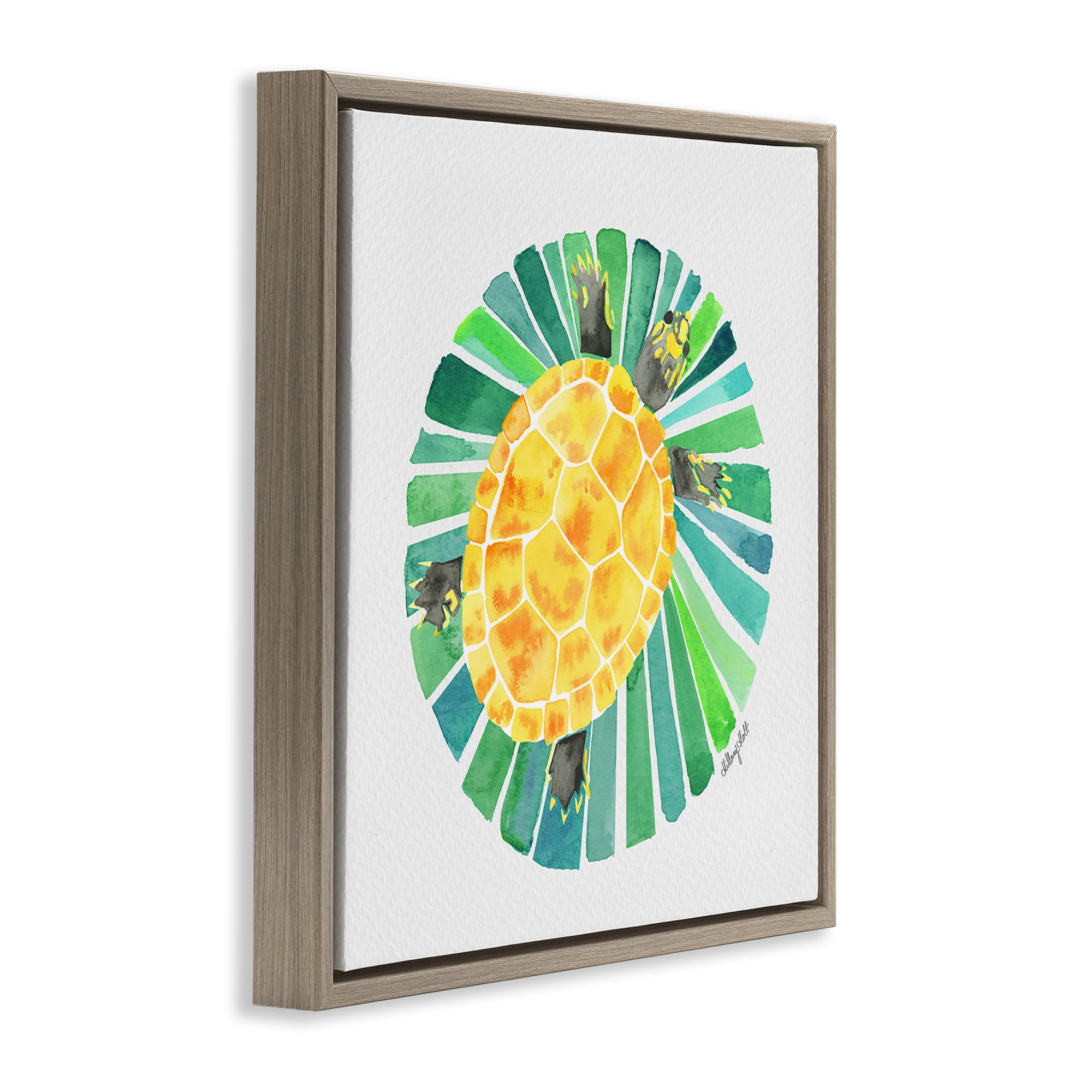 Stupell Industries Lotus Garden Turtle Brown Framed Floater Canvas Wall Art, design by Hillary Holt