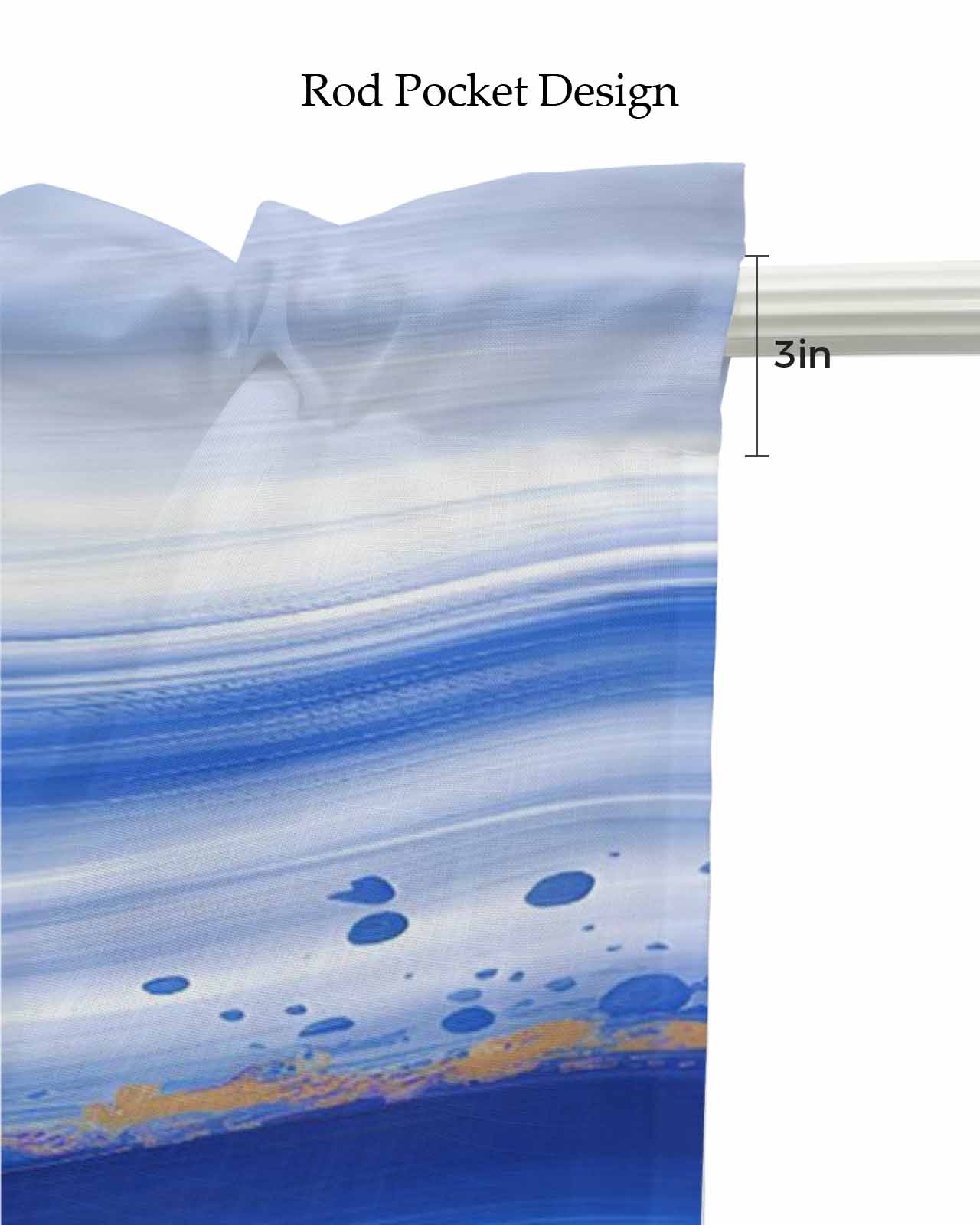 Blue Waves Abstract Kitchen Valances for Windows Farmhouse Linen Window Valance Curtain for Living Room Window Treatment Ocean Fluid Gradient Luxury Valance Rod Pocket Topper Drape, 54 x 18 Inch