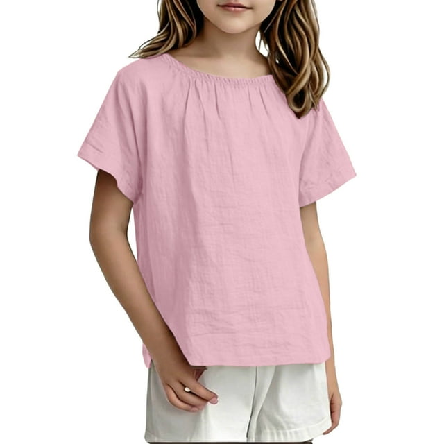 RXMEKW T-Shirt à Manches Courtes Doux et Respirant à Col Rond pour Enfants Tout-Petits Haut Uni pour Garçons Filles 100 % Polyester