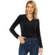 thumbnail image 1 of Allegra K Blusa de punto de manga larga con cuello de oficina de trabajo con textura de terciopelo para mujer Negro L, 1 of 5