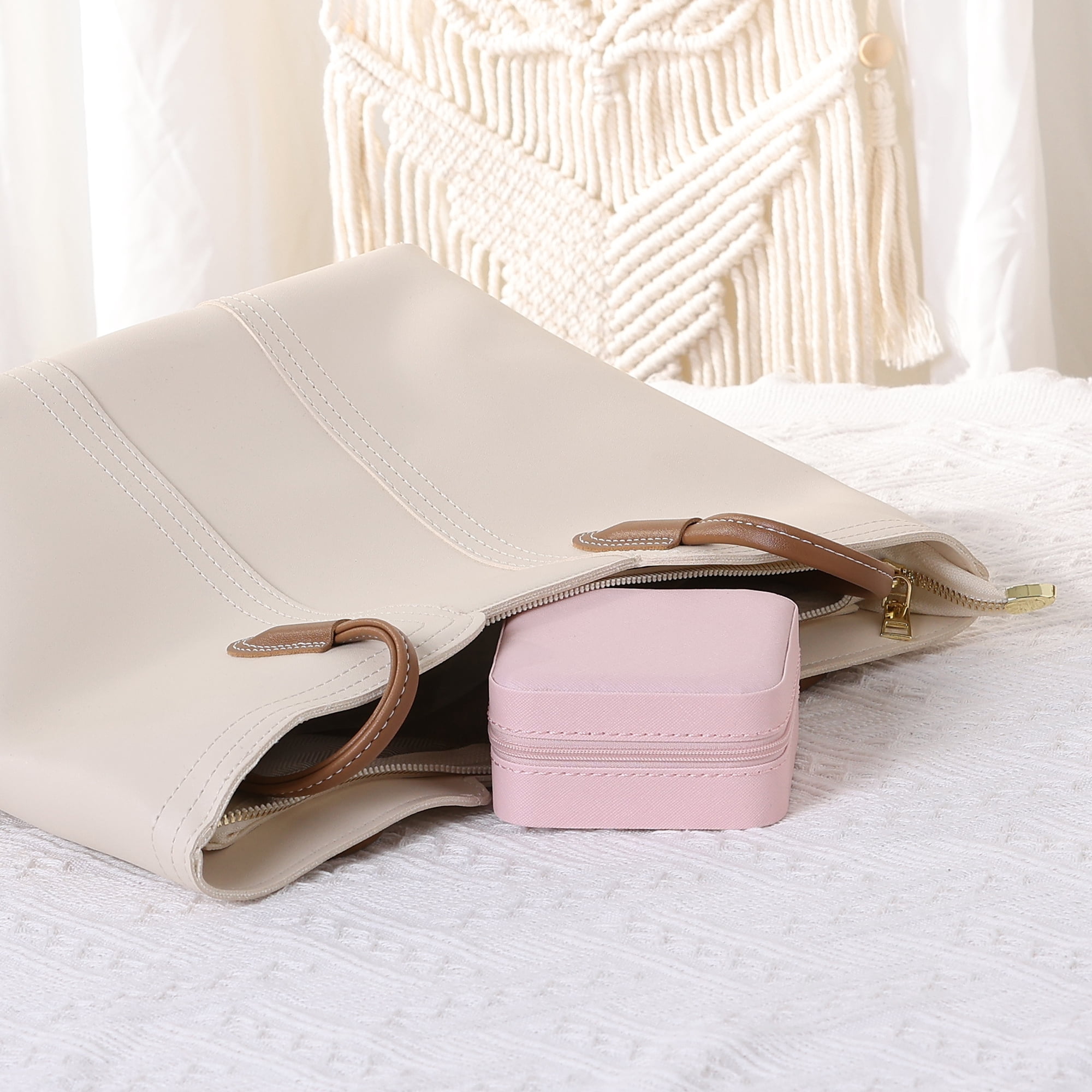 Unique Bargains Jewelry Box Small PU Leather Jewelry Organizer Case Storage Display Holder Pink