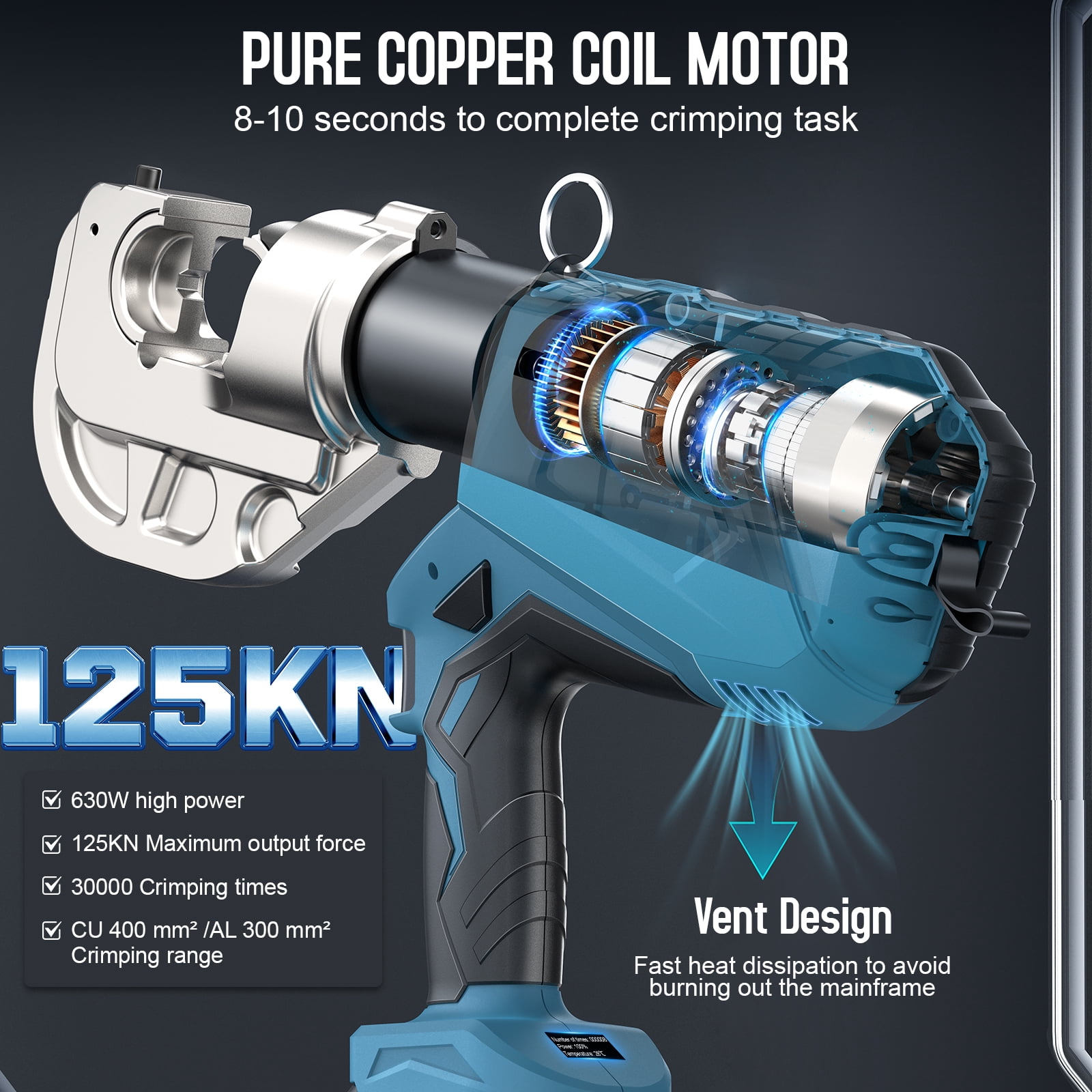 SWANSOFT Electric Hydraulic Crimping Tool, 12Ton 6AWG-800MCM Hydraulic Crimper