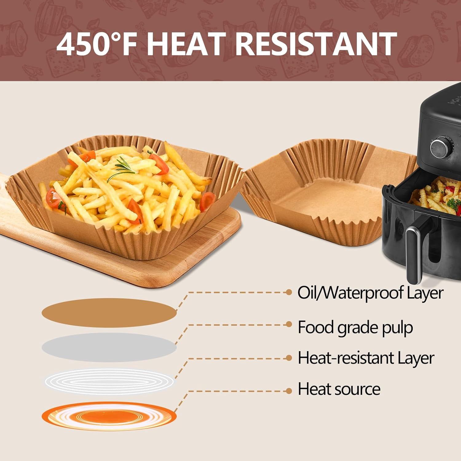 9-Inch Air Fryer Disposable Paper Liners-200pcs, Square，Parchment paper liner for 5-8QT Air fryer, Oil-proof, Water-proof, Parchment Baking Paper for Baking Roasting Microwave