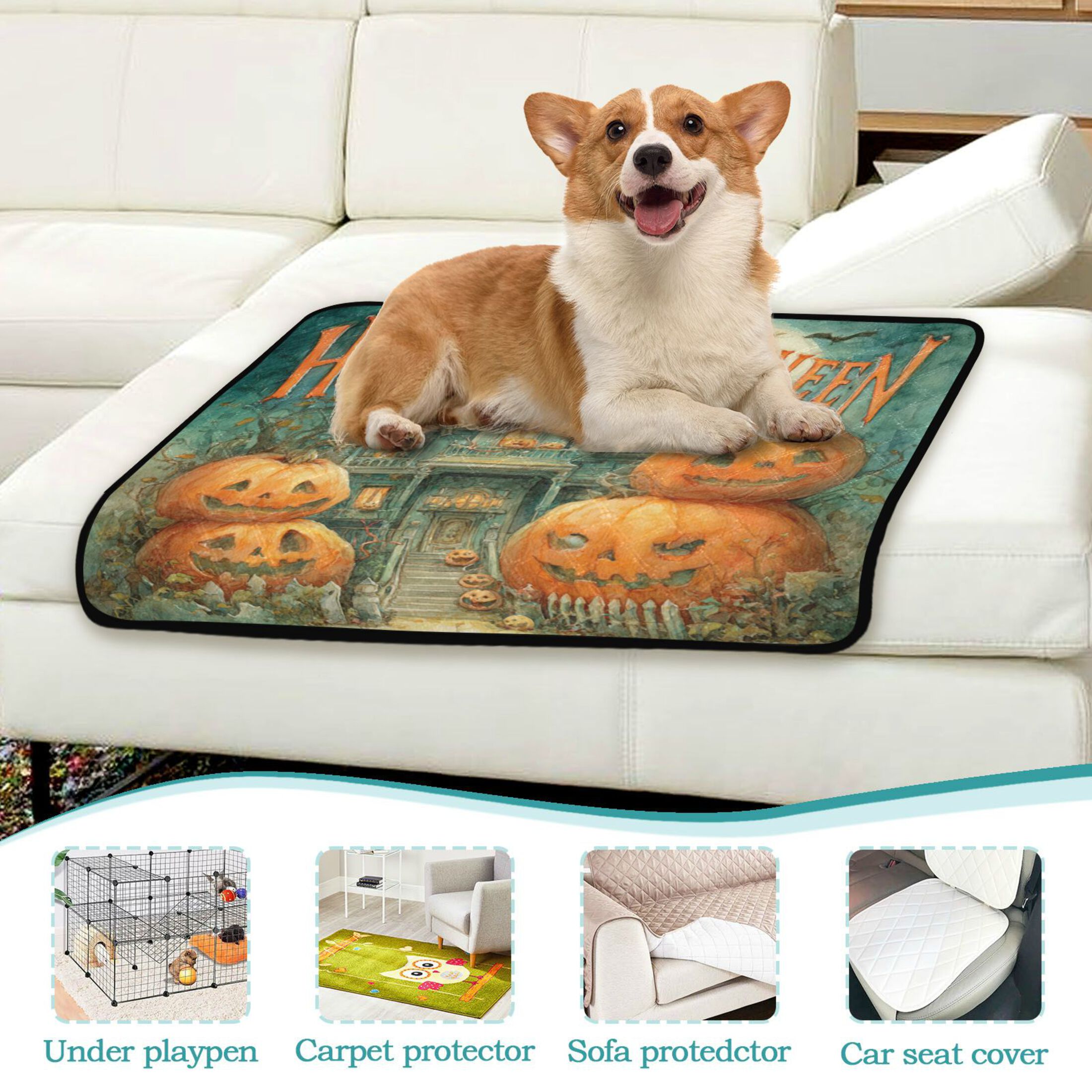 Qxltty Smiling Pumpkin Cat litter Pads Pet Set of 2 Diaper Mats Center Anti-leakage Layer Absorbent Soft and Comfortable