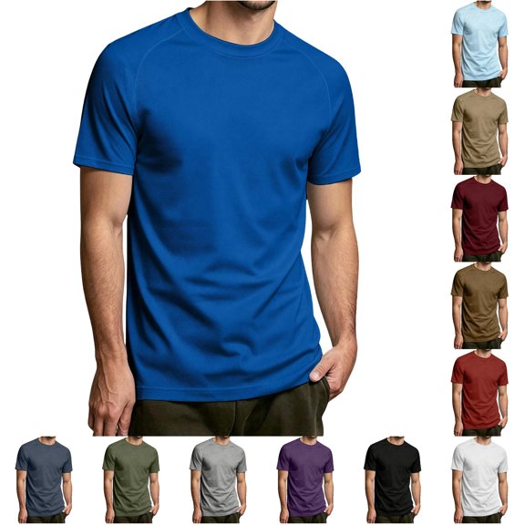 ZXLBBD Mens T Shirts Solid Color Short Sleeve Crew Neck Thin Breathable Basic Tee Comfort Layering Top Fashion Versatile Casual Summer T-Shirt,Blue,XL
