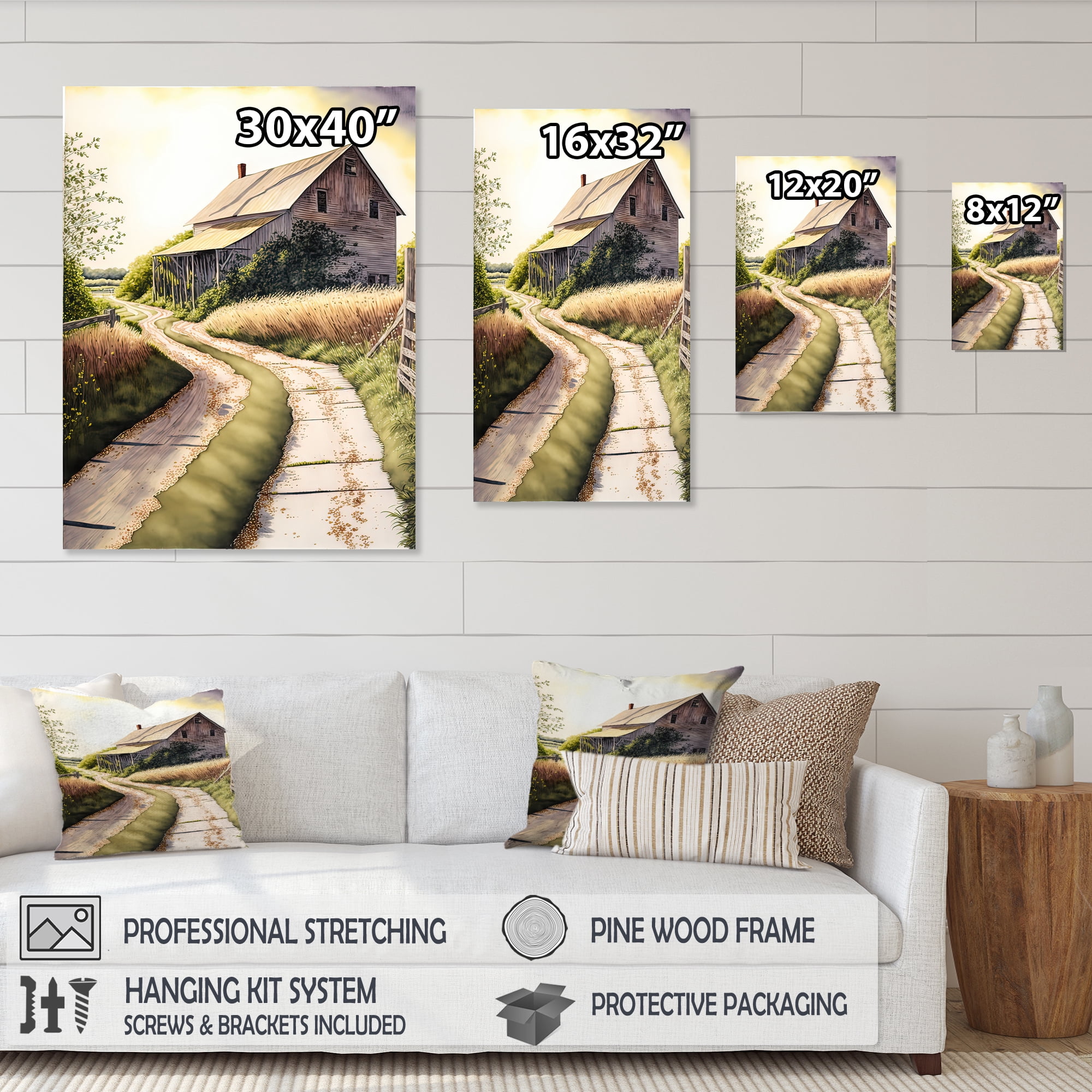 Designart Charming Barn And Path II Canvas Wall Art