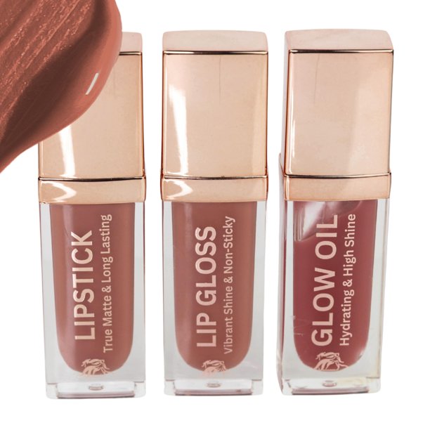 Phoenix Beauty Lip Trio: lápiz labial mate de larga duración a prueba de manchas, brillo labial vibrante y aceite labial hidratante; aceite de jojoba; vitamina E; Regalo del Día de la Madre; Juego de