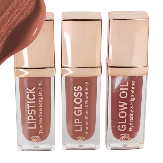 Phoenix Beauty Lip Trio: lápiz labial mate de larga duración a prueba de manchas, brillo labial vibrante y aceite labial hidratante; aceite de jojoba; vitamina E; Regalo del Día de la Madre; Juego de