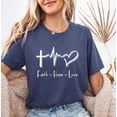 thumbnail image 1 of Faith Hope Love Christian Heartbeat Cross T-Shirt All Size S-4Xl, 1 of 4