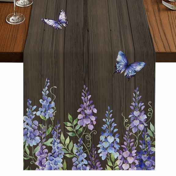 Table Runners 72 Inches Long Dress Scarves, Purple Flowers Farmhouse Kitchen/Dining Table Runner, Coffee Tablerunners, Weeping Spring Floral Bicycle Wooden Farmhouse 14x72 Inch