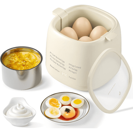 Electric egg cooker, 4 capacities, 6-in-1 egg cooker, timer, touch panel, can cook eggs, custard and yogurt