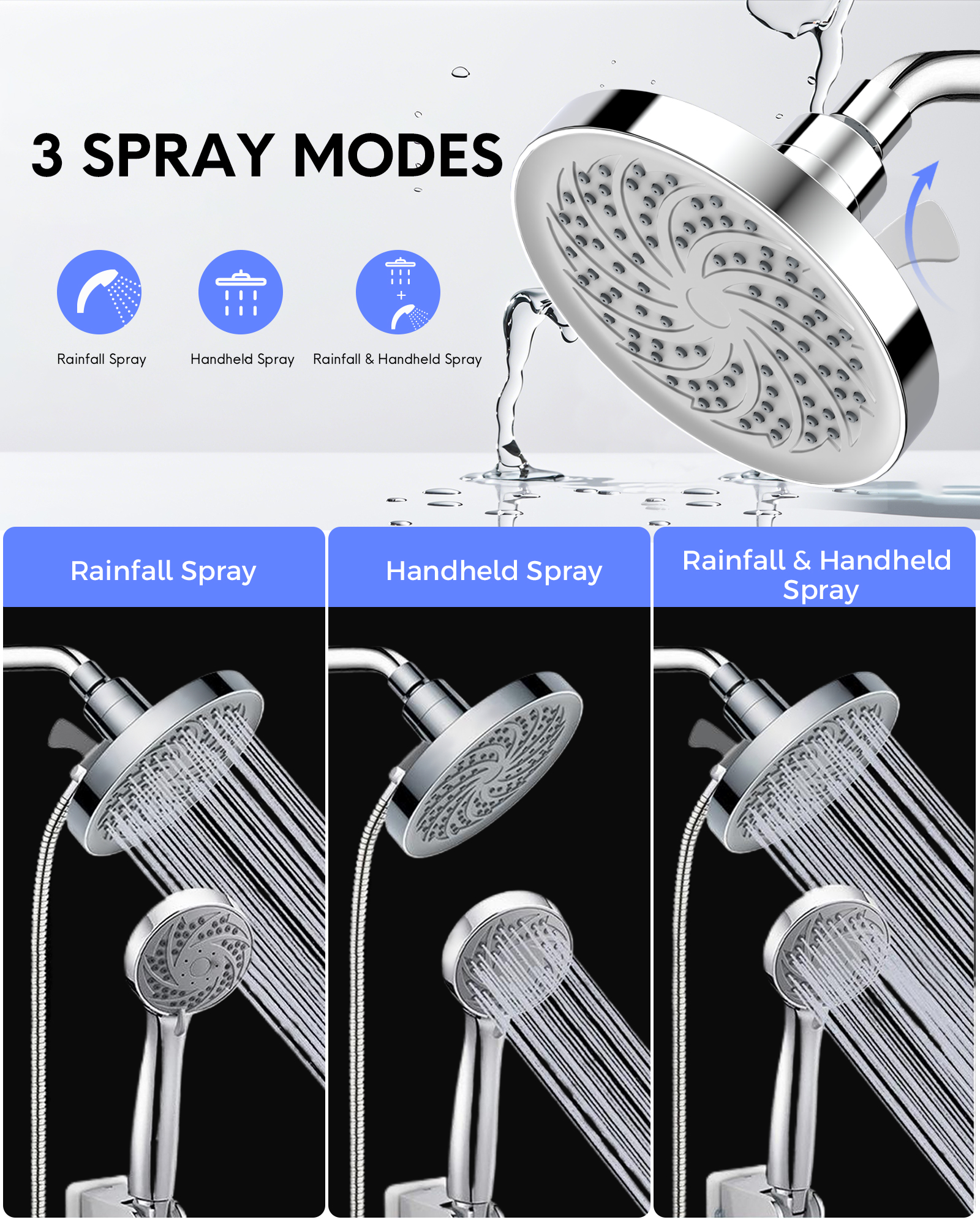 HODVIT 6-Inch Rainfall Shower Head and Handheld Combo photo 2