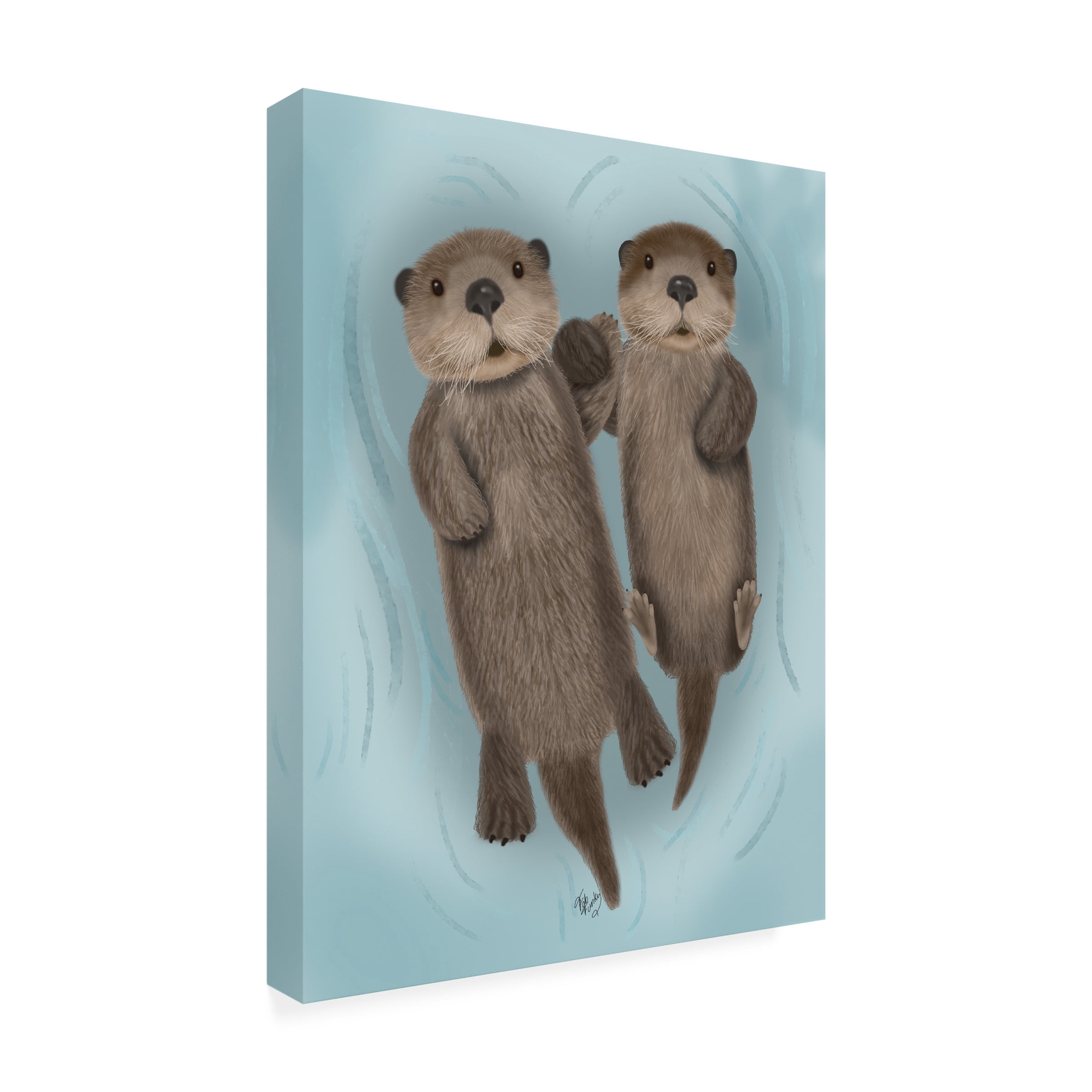Trademark Fine Art Fab Funky Otters Holding Hands Canvas Wall Art - 35x47