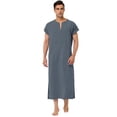 thumbnail image 1 of Camisón de manga corta para hombre, de algodón, con escote en V y abertura lateral, vestido largo gris S, 1 of 5