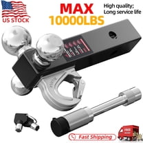 Black Heavy Duty Tri-Ball Trailer Hitch Mount w/ Hook - 1-7/8", 2", 2-5/16" Balls, Fits 2" Receiver Automotive Tri-Ball Mount with Hook, Steel