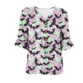 thumbnail image 4 of Hvogkswy Halloween Shirts for Women Button Print 3/4 Sleeve Henley Shirts Loose Comfy Holiday Party Casual Shirt, Gifts for Women, 4 of 7