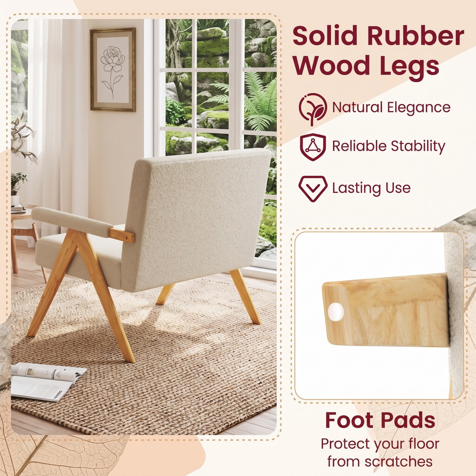 Furnibear Modern Loveseat Sofa, Small Space Upholstered 2-Seat Couch with Padded Armrests, Sherpa Fabric Loveseat with Solid Rubber Wood Legs for Living Room, Beige
