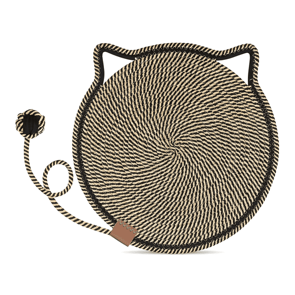 Natural Cotton Rope Cat Scratch Pad, 16.5" Round Floor Scratcher for Indoor Cats, Couch & Carpet Protector