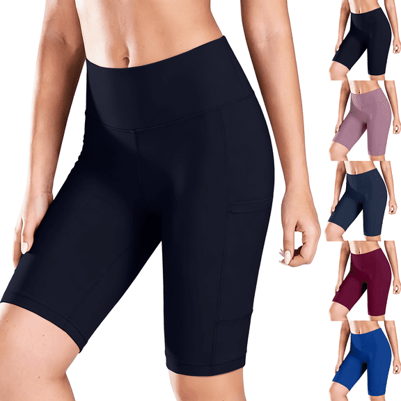 UDAUDU Biker Shorts for Women with Pockets High Waisted 6"/7" Booty Comfy Spandex Volleyball Short for Workout Gym Yoga Black L