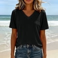 thumbnail image 4 of hoksml Women Heather V Neck Short Sleeve T Shirt Loose Curved Hem Basic Casual Tee for Summer Daily Beach, 4 of 6