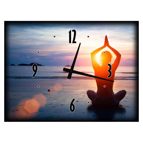Wall Clock on Canvas Print Beach Natural Wellness Yoga Health Wellness Large Clock Wall Art 12 x 16 Inch Home Decor