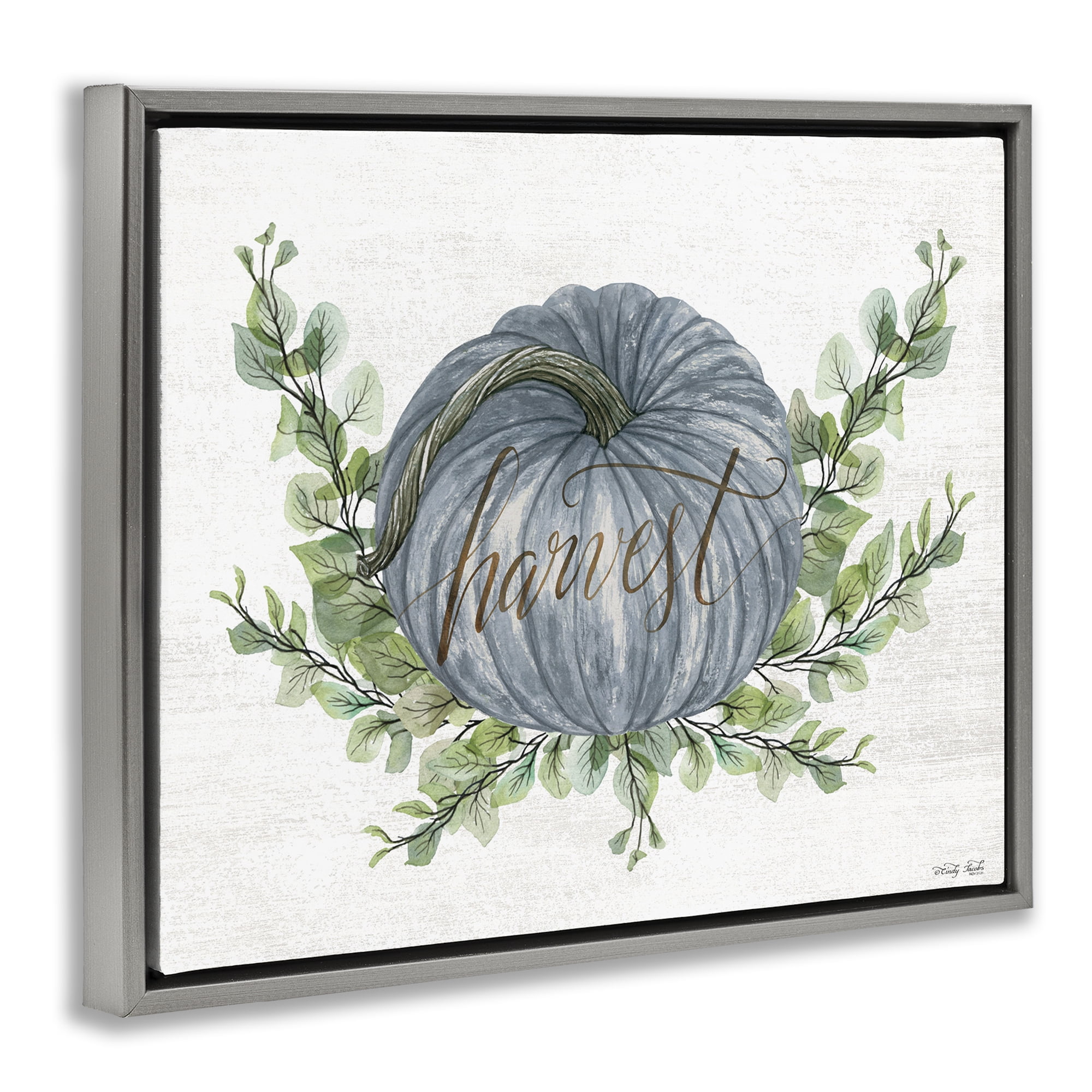 Stupell Industries Blue Harvest Pumpkin Food & Beverage Painting Gray Floater Framed Canvas Art Print Wall Art, 31 x 25
