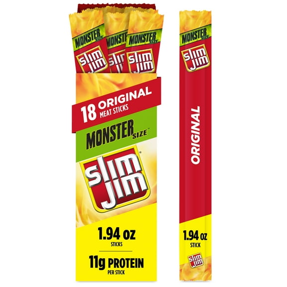 Slim Jim Monster Smoked Meat Sticks, Original Flavor, 1.94 oz. 18-Count