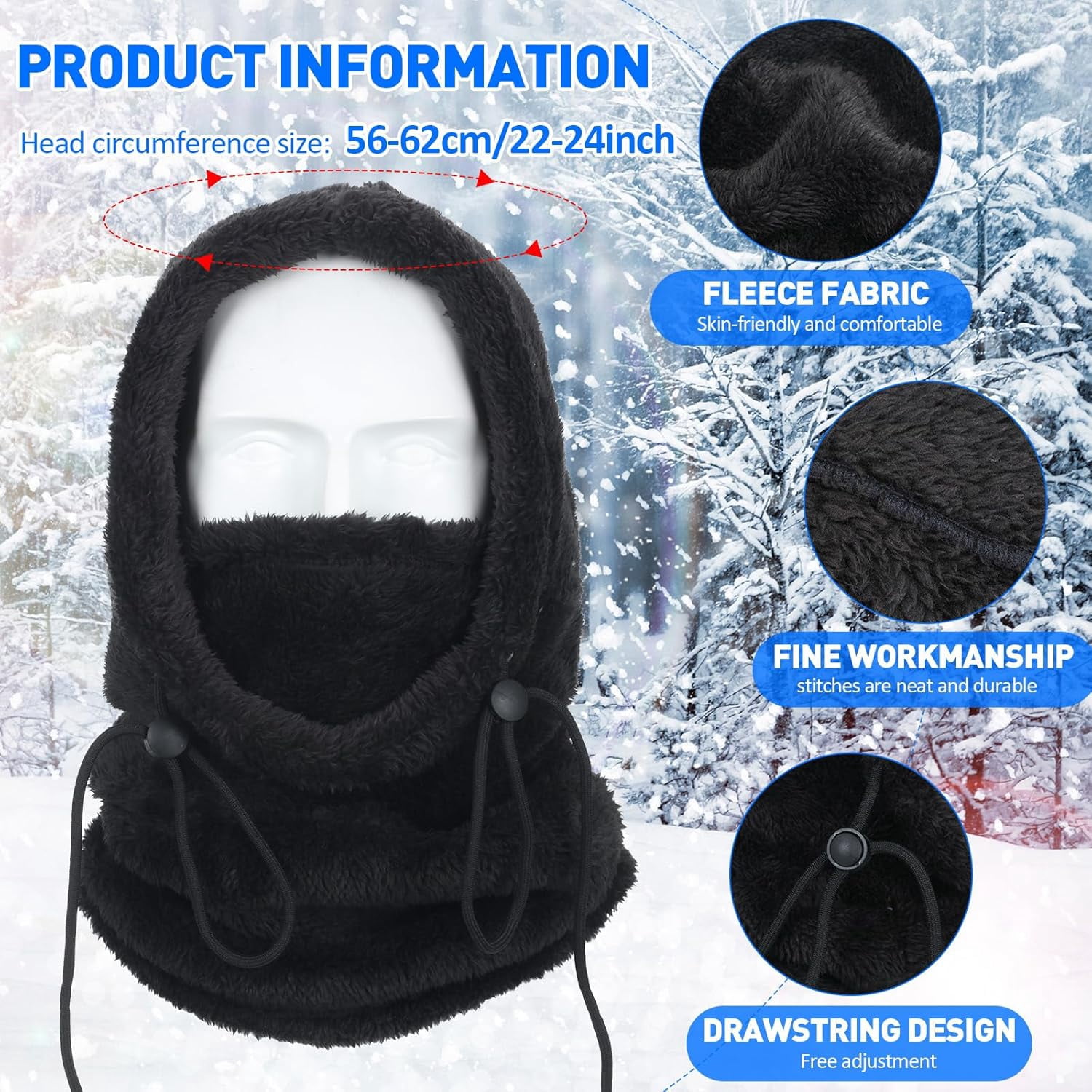 3 Pcs Winter Balaclava Face Mask for Women Men Ski Mask Flannel Hood Warm Face Cover Hat Scarf Wind Resistant Beanie