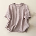 thumbnail image 2 of Tsesme Linen T-shirt for Women Round Neck Short Sleeve Loose Tees Summer Casual Comfy Basic Tops, 2 of 8