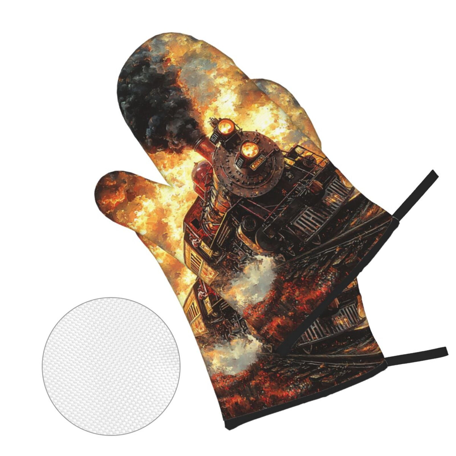 Retro Steam Train Vintage 4Pcs Oven Mitts and Pot Holders Sets Oven Kitchen Gloves Hot Pads for Cooking BBQ Baking Grilling