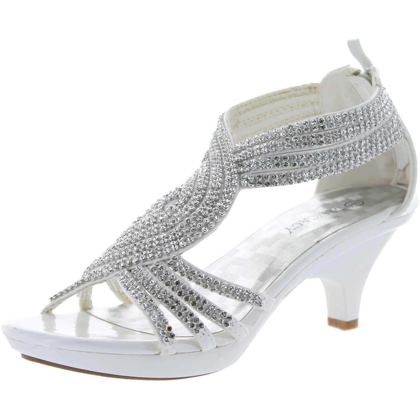 Delicacy Womens Angel-37 Strappy Rhinestone Dress Sandal Low Heel Shoes,  White, 7.5
