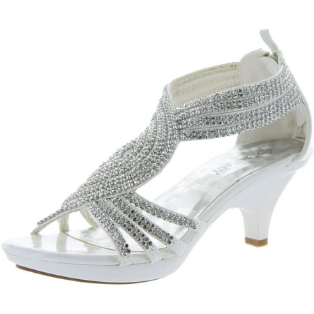 

Delicacy Womens Angel-37 Strappy Rhinestone Dress Sandal Low Heel Shoes White 10