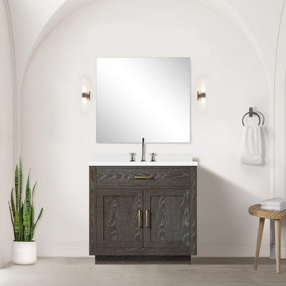 Abbey 36 in W x 22 in D Brown Oak Single Vanity and Cultured Marble Top