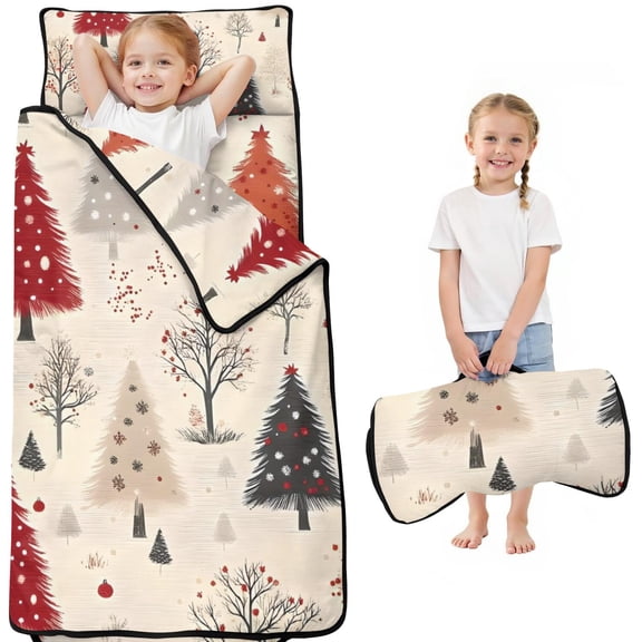 Beige Christmas Tree Pattern Toddler Nap Mats for Kids Preschool,50"x20" Sleeping Mat Bag or Kids,Toddler Sleeping Bag,Toddler Nap Mat or Daycare